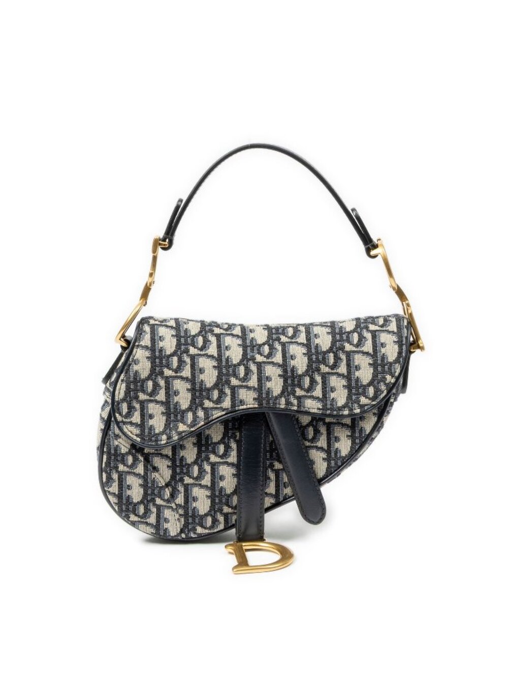Dior New Saddle Bag Navy Beige Oblique Jacquard Canvas